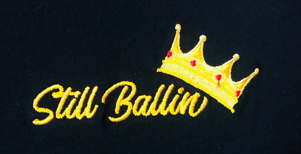Still Ballin' Legends Black Crew Neck T-Shirt - Gold Embroidery Crown