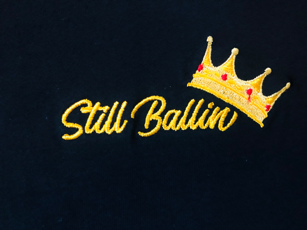 Still Ballin' Legends Black Crew Neck T-Shirt - Gold Embroidery Crown