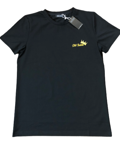 Still Ballin' Legends Black Crew Neck T-Shirt - Gold Embroidery Crown