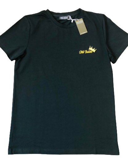 Still Ballin' Legends Black Crew Neck T-Shirt - Gold Embroidery Crown