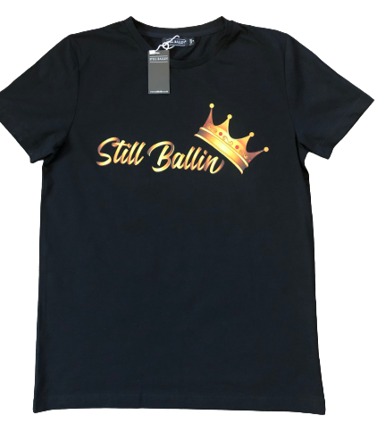 Still Ballin' Legends Black Crew neck T-Shirt Gold Gradient Crown