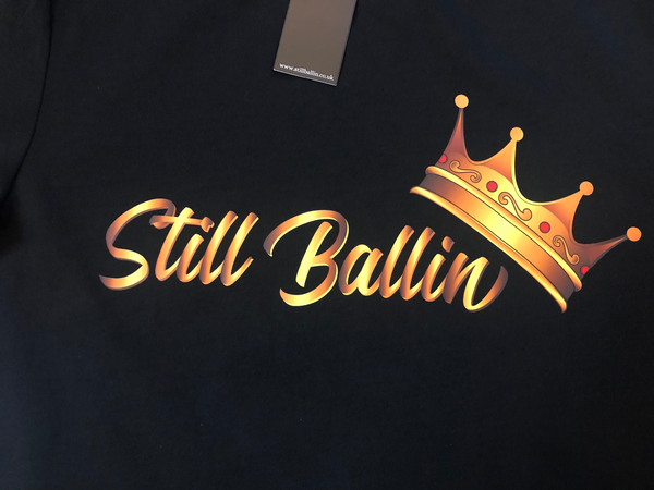 Still Ballin' Legends Black Crew neck T-Shirt Gold Gradient Crown